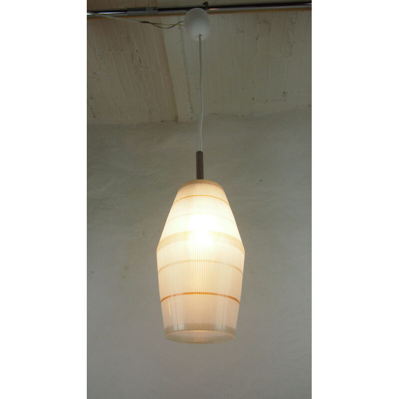 Vintage Lunel textured glass pendant lamp, France 1950