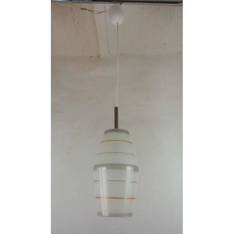 Vintage Lunel textured glass pendant lamp, France 1950