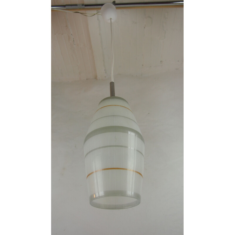 Vintage Lunel textured glass pendant lamp, France 1950