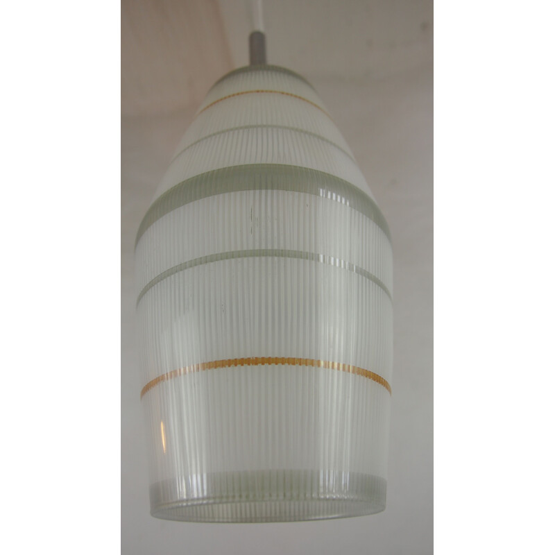 Vintage Lunel hanglamp, structuurglas, Frankrijk 1950