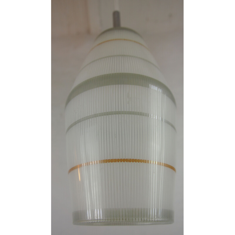 Vintage Lunel textured glass pendant lamp, France 1950