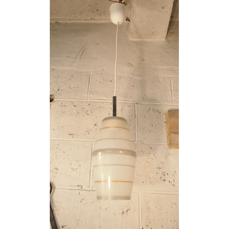 Vintage Lunel hanglamp, structuurglas, Frankrijk 1950