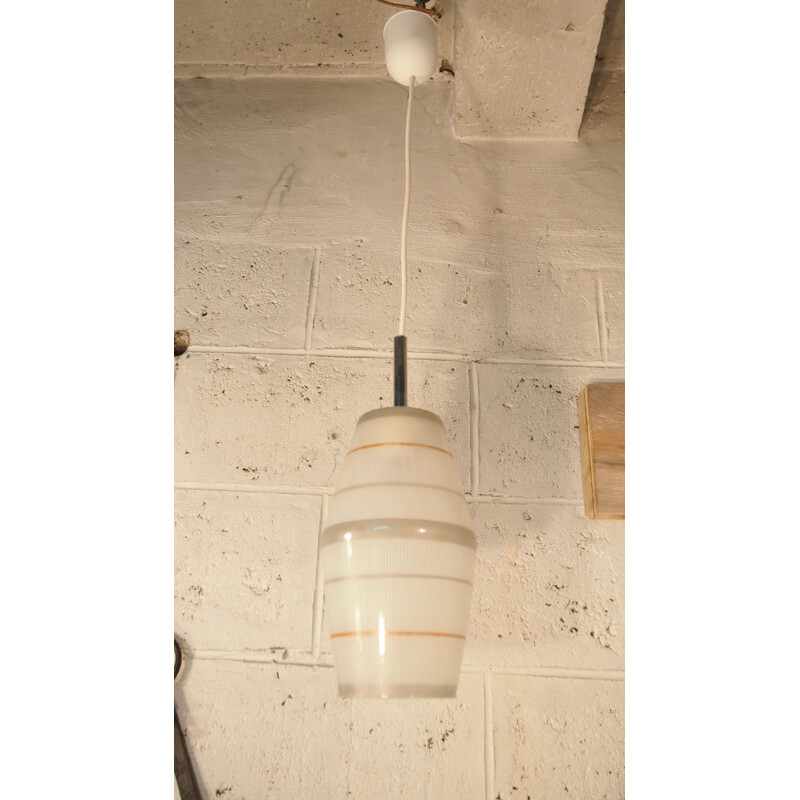 Vintage Lunel textured glass pendant lamp, France 1950