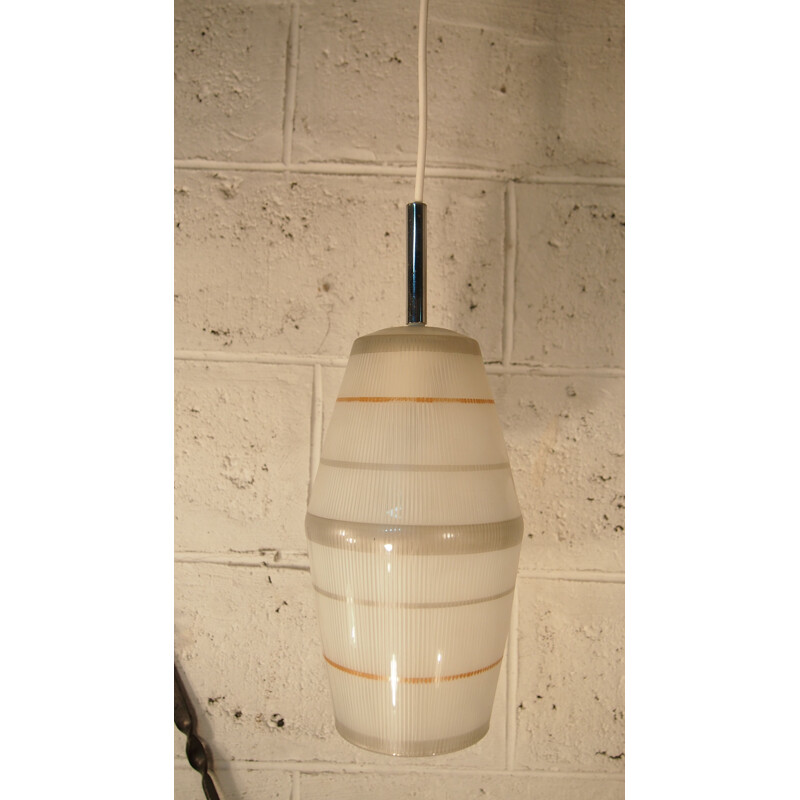 Vintage Lunel hanglamp, structuurglas, Frankrijk 1950