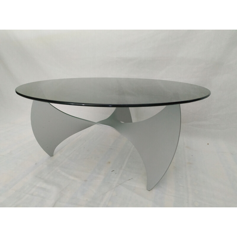 Vintage coffee table propeller with smoked glass 1970