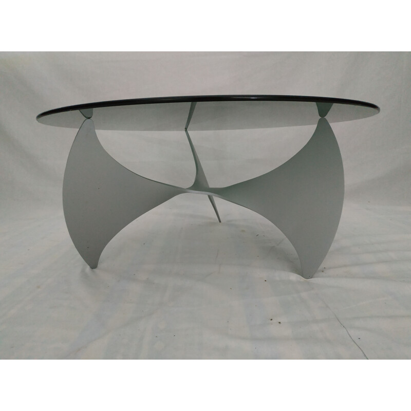 Vintage coffee table propeller with smoked glass 1970