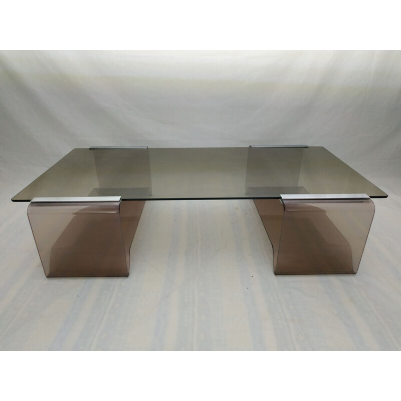 Vintage coffee table in smoked glass by Michel Dumas 1970
