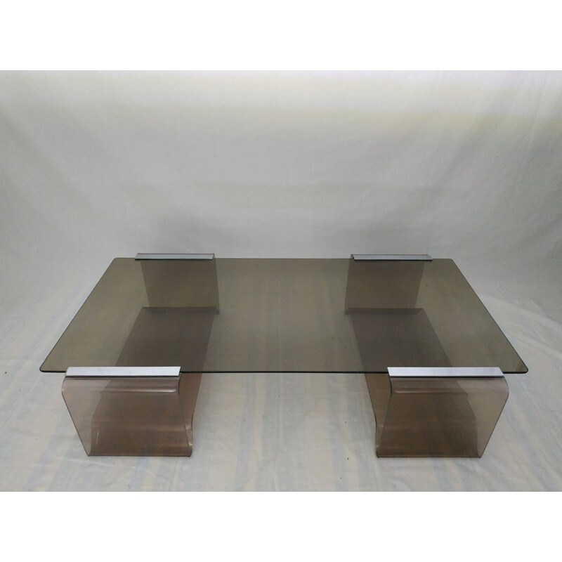 Vintage coffee table in smoked glass by Michel Dumas 1970