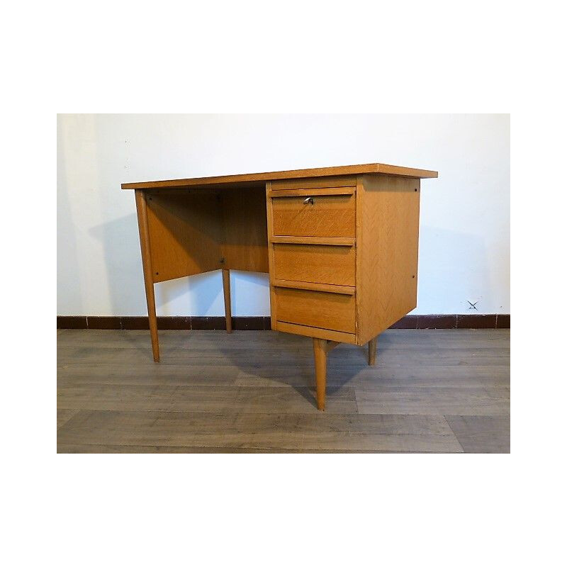 Vintage desk in oak 3 drawers France 1950s