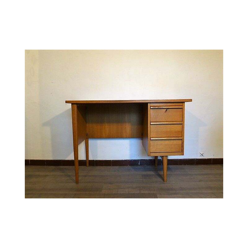 Vintage desk in oak 3 drawers France 1950s