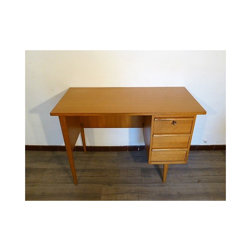 Vintage desk in oak 3 drawers France 1950s