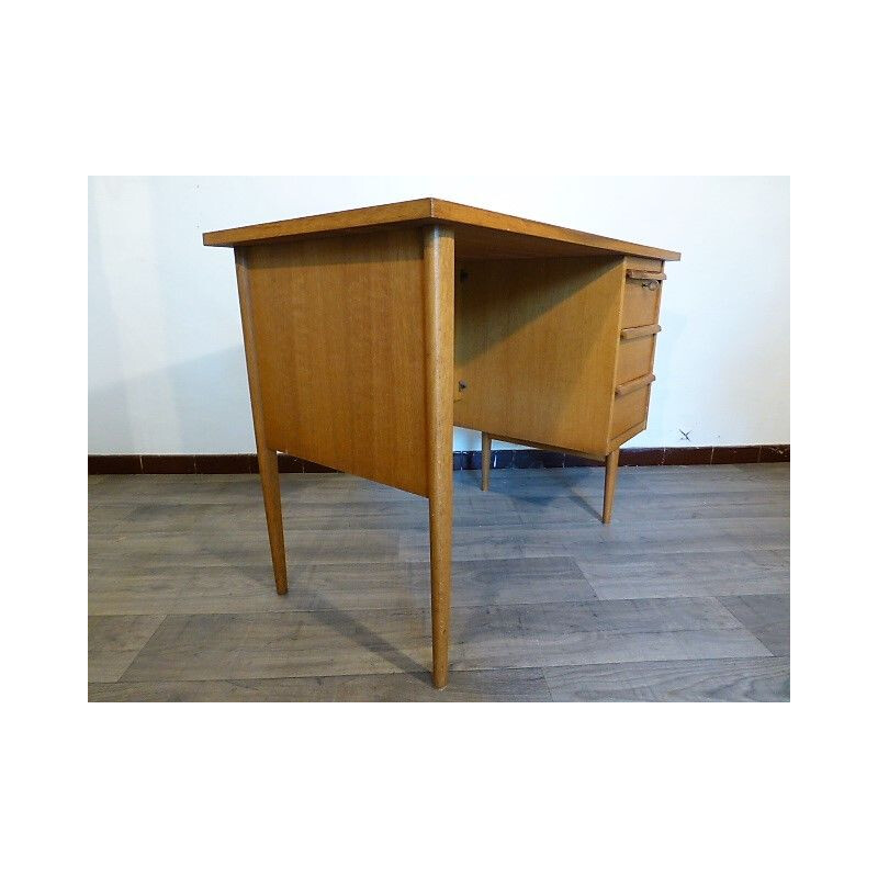 Vintage desk in oak 3 drawers France 1950s