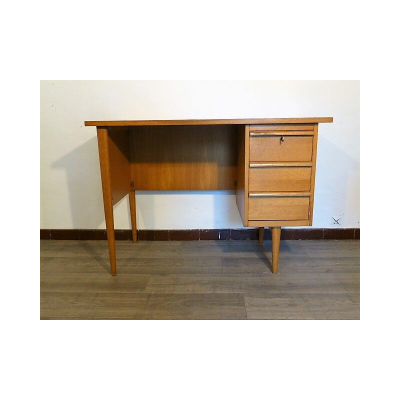 Vintage desk in oak 3 drawers France 1950s