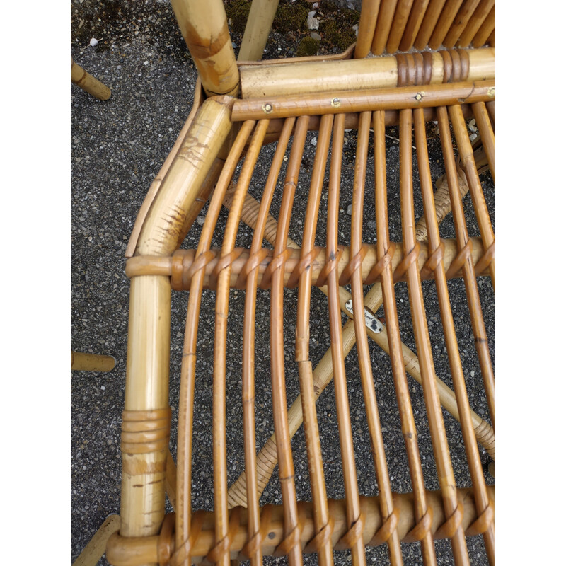 Set of 8 vintage chairs in rattan Audoux and Minnet France 1950