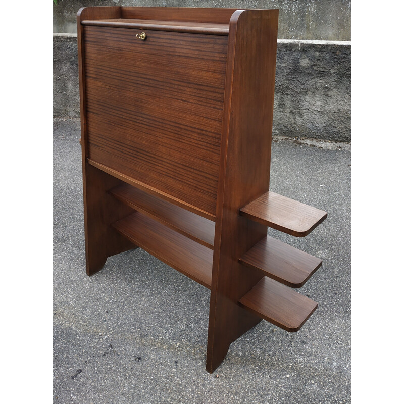 Vintage writing desk in mahogany with wooden shelves 1960