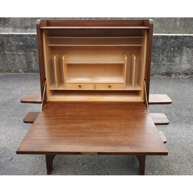 Vintage writing desk in mahogany with wooden shelves 1960
