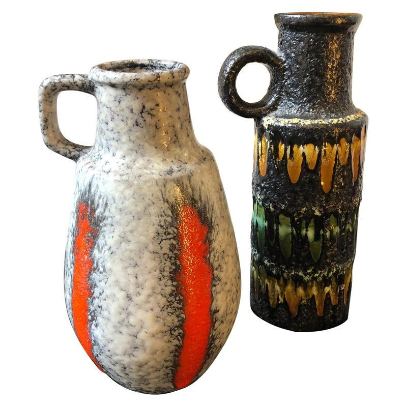 Pair of vintage jugs in lava by Scheurich Germany 1970