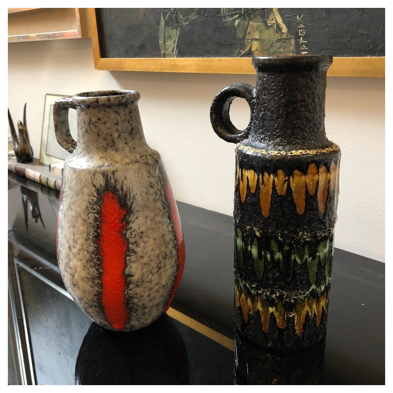 Pair of vintage jugs in lava by Scheurich Germany 1970