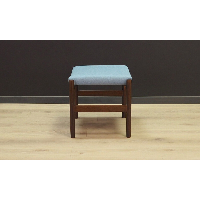 Vintage foot stool in oak and light blue 1960