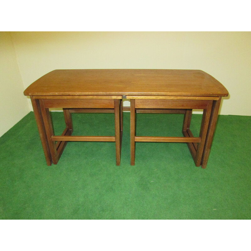 Set of vintage coffee table and 2 nesting tables in teakwood 1960