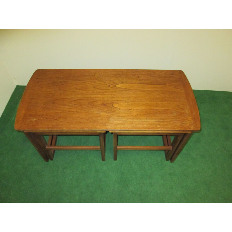 Set of vintage coffee table and 2 nesting tables in teakwood 1960