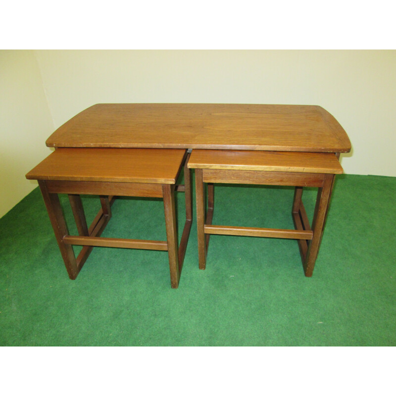 Set of vintage coffee table and 2 nesting tables in teakwood 1960