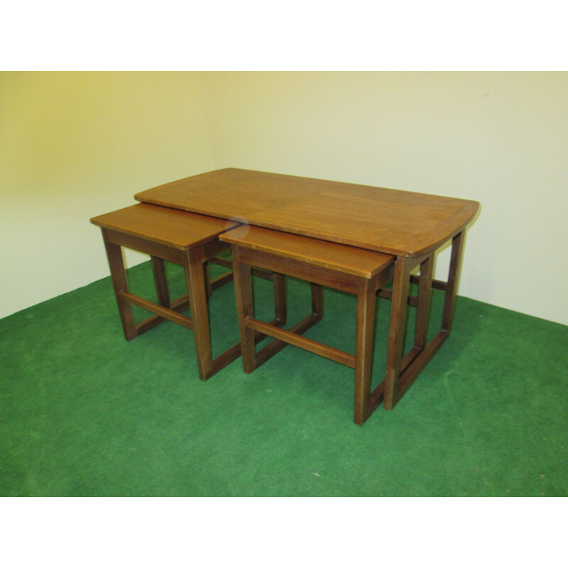 Set of vintage coffee table and 2 nesting tables in teakwood 1960