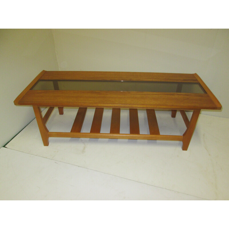 Vintage coffee table in teak and glass 1970