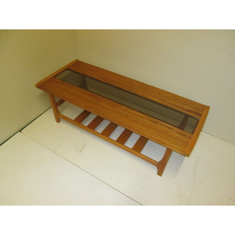 Vintage coffee table in teak and glass 1970