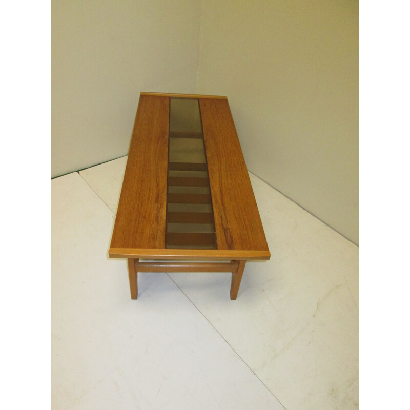 Vintage coffee table in teak and glass 1970