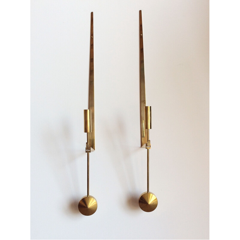 Pair of vintage candleholders for Skultuna in solid brass 1950