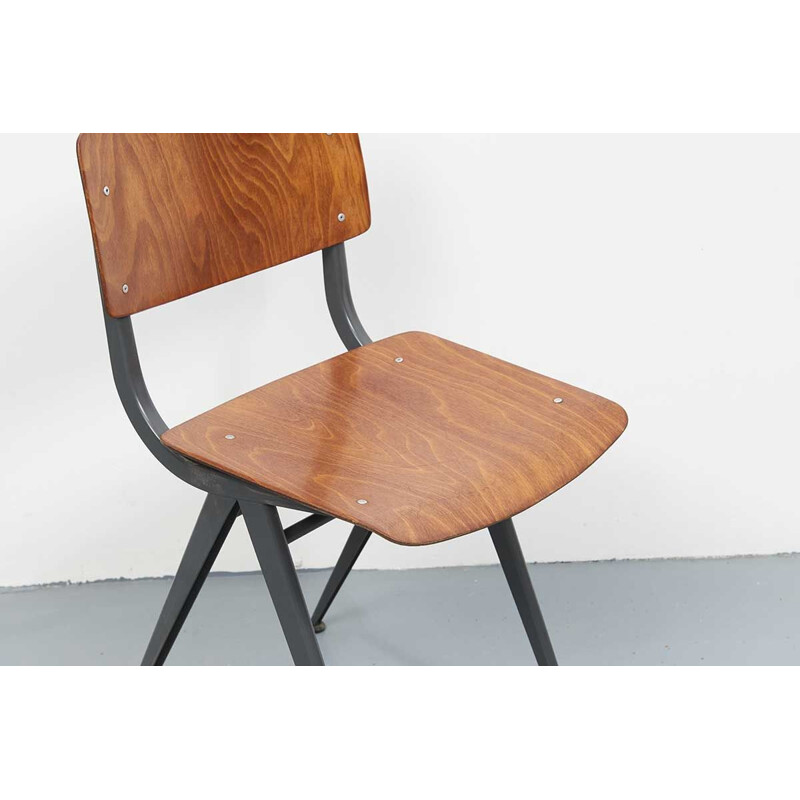 Chaise vintage pour Marko Holland en contreplaqué bois et acier 1960