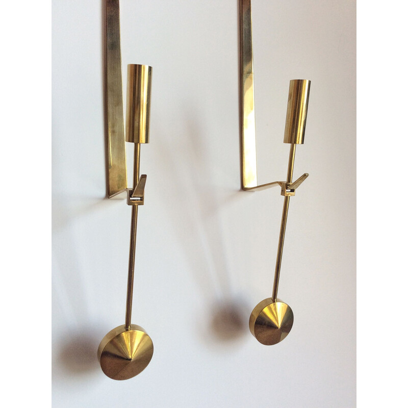 Pair of vintage candleholders for Skultuna in solid brass 1950