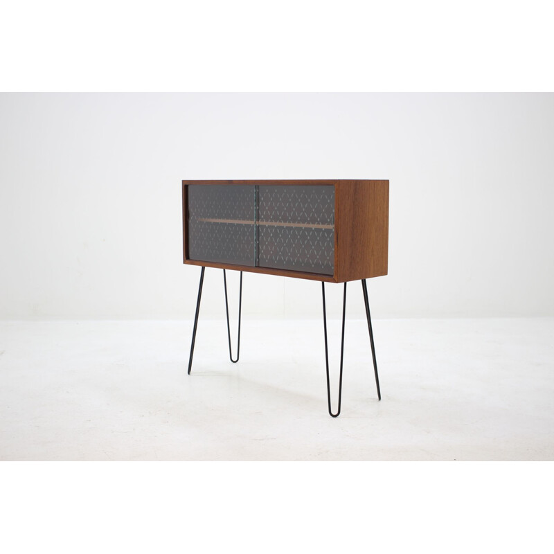 Vintage danish upcycled cabinet in teak and glass 1960