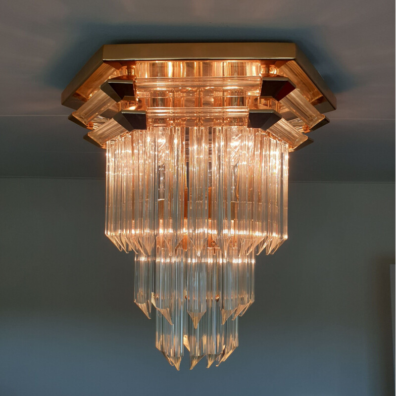 Vintage chandelier for Bakalowits & Söhne in glass and brass 1970
