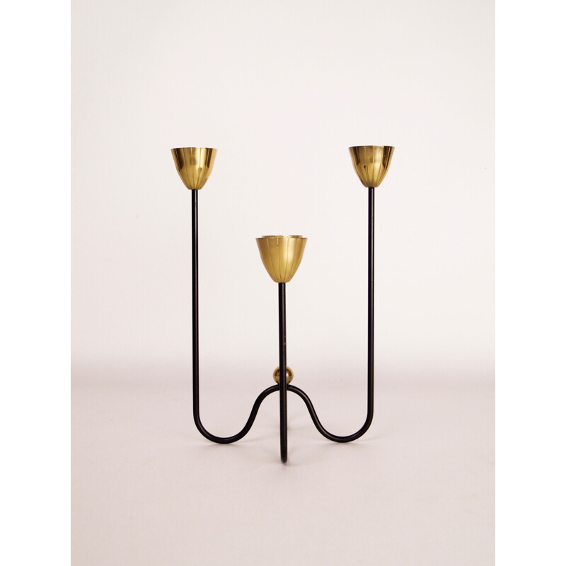 Vintage candlestick by Gunnar Ander in brass and metal 1960