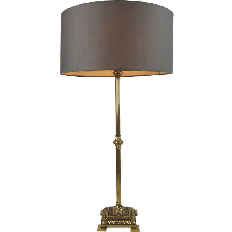 Lámpara de mesa vintage de latón y bronce dorado de Empire Colonne Neo Classique, Francia 1970