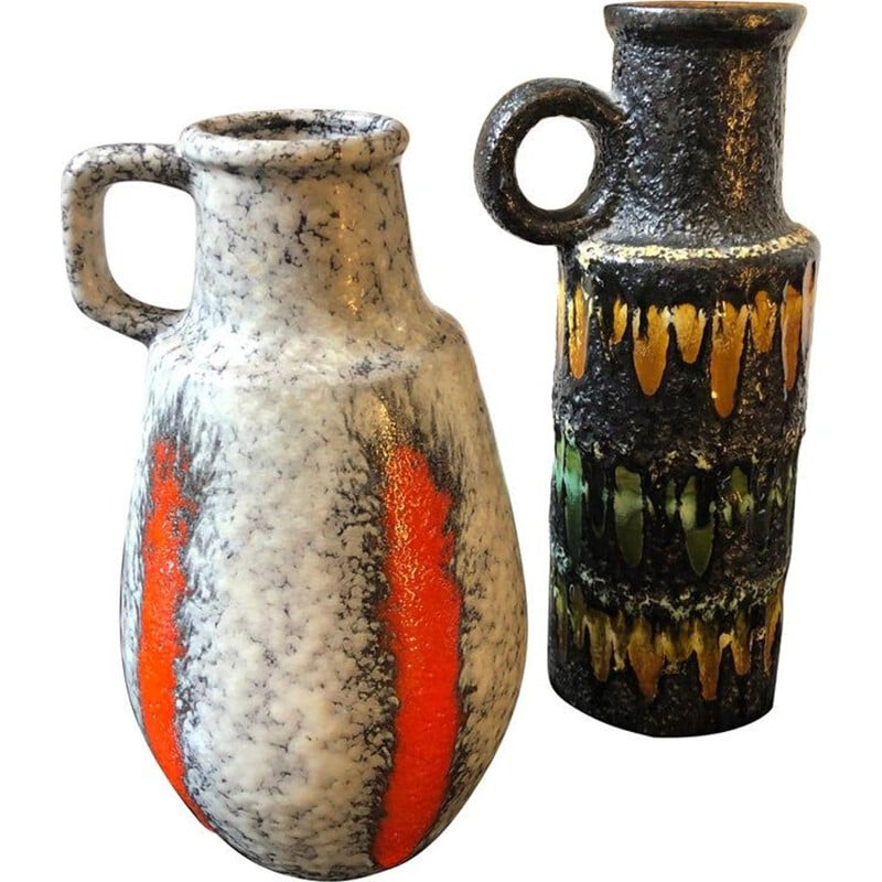 Pair of vintage jugs in lava by Scheurich Germany 1970