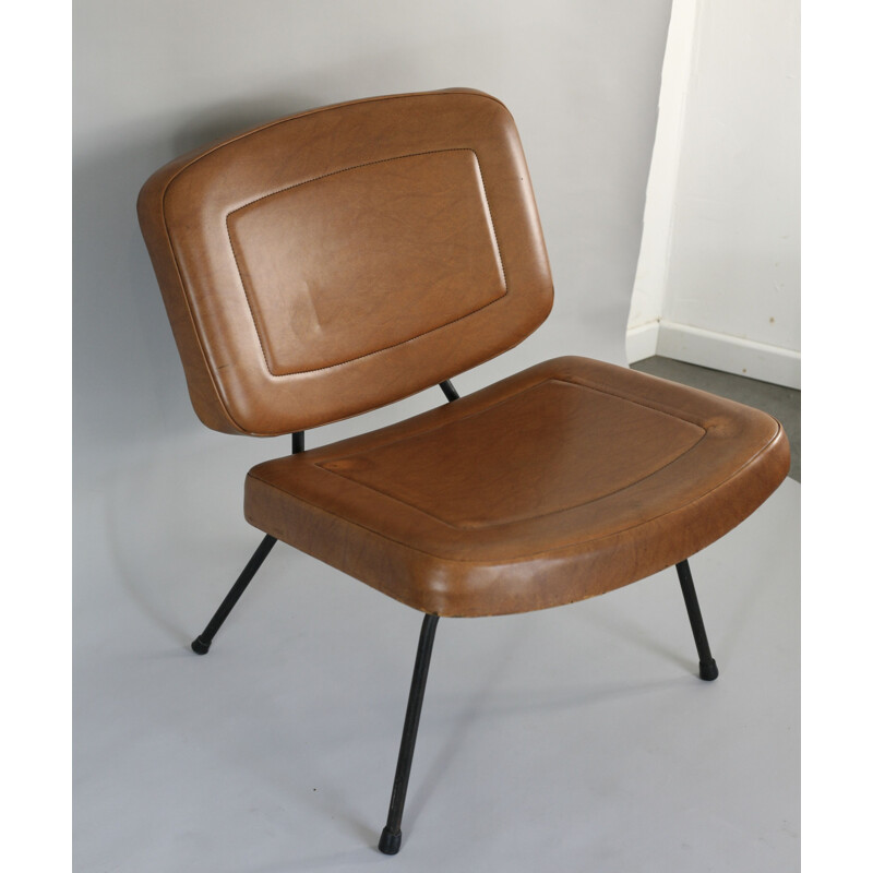 Vintage CM 190 armchair by Paulin for Thonet in brown leatherette 1960