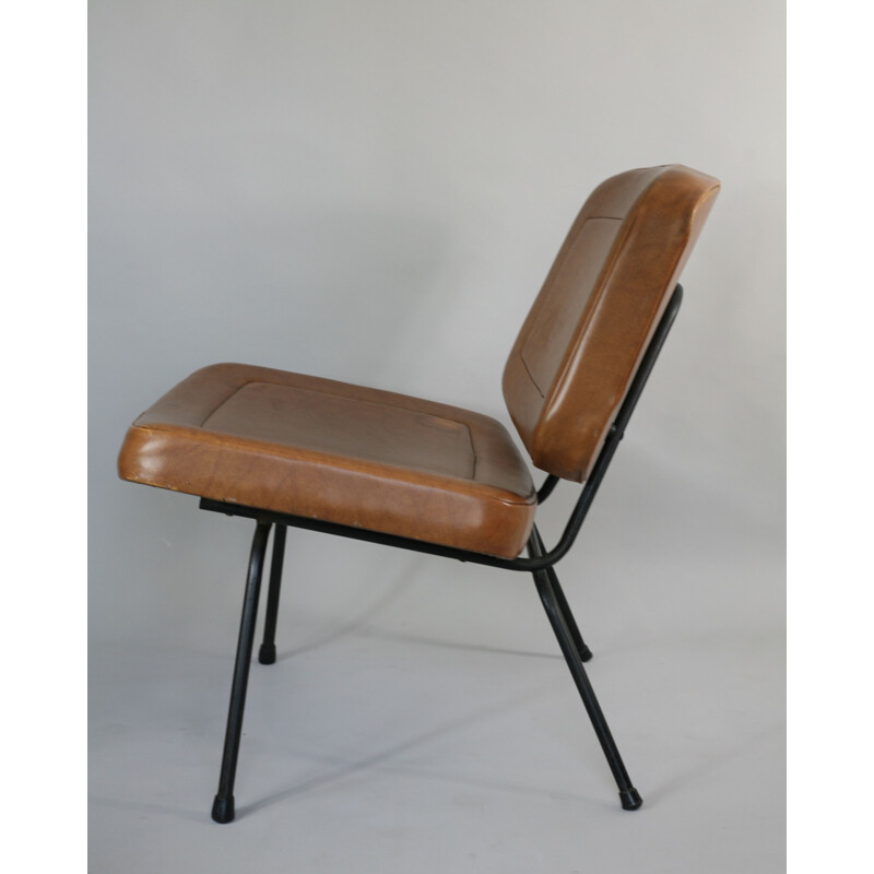 Vintage CM 190 armchair by Paulin for Thonet in brown leatherette 1960