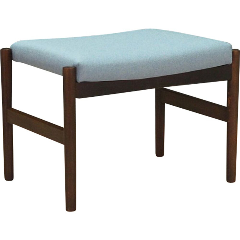 Vintage foot stool in oak and light blue 1960