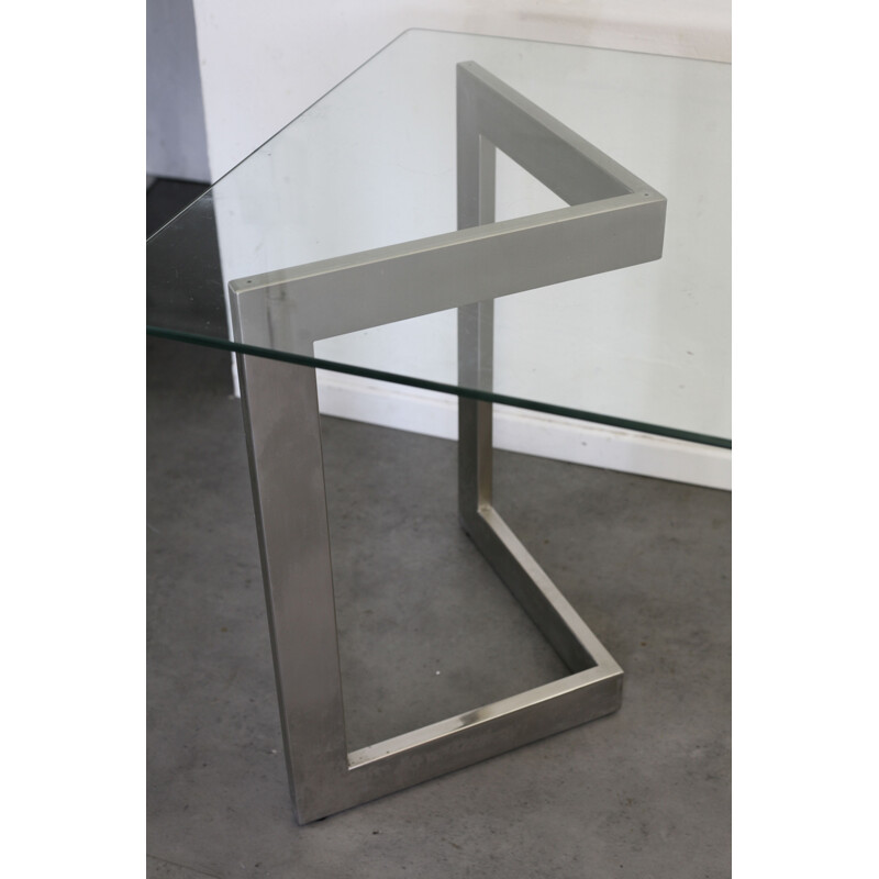 French vintage table in steel and glass 1970