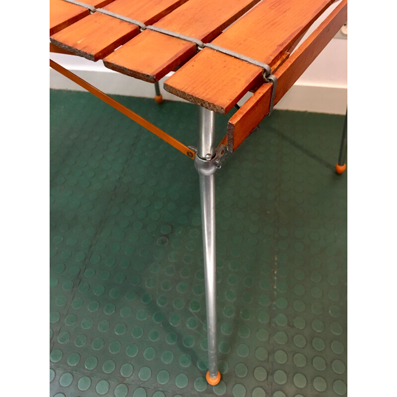 French vintage table in wood and aluminium 1950