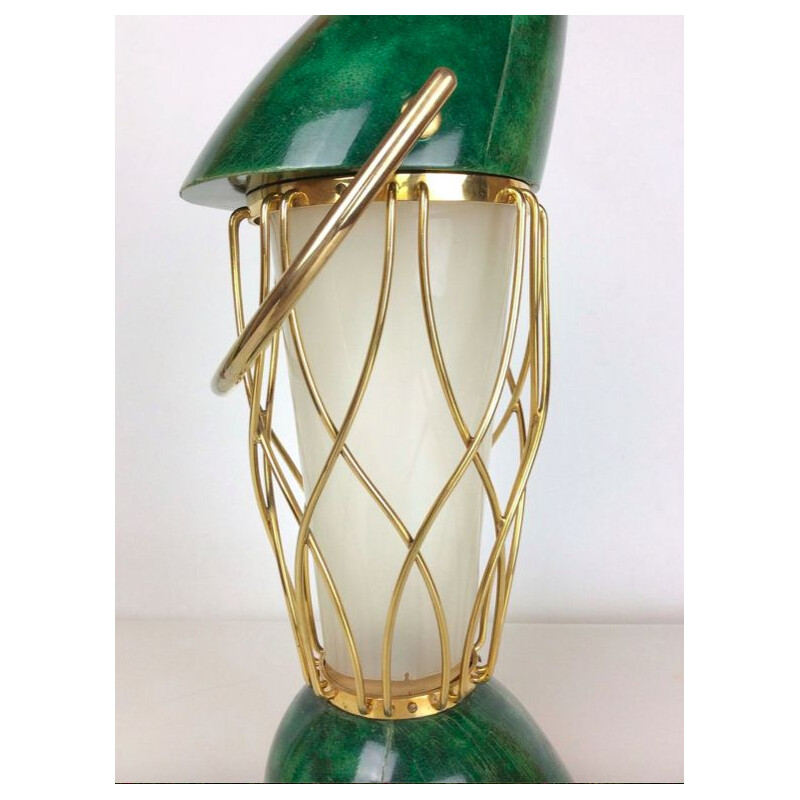 Grüne Vintage-Lampe aus Holz und Messing von Aldo Tura, 1960