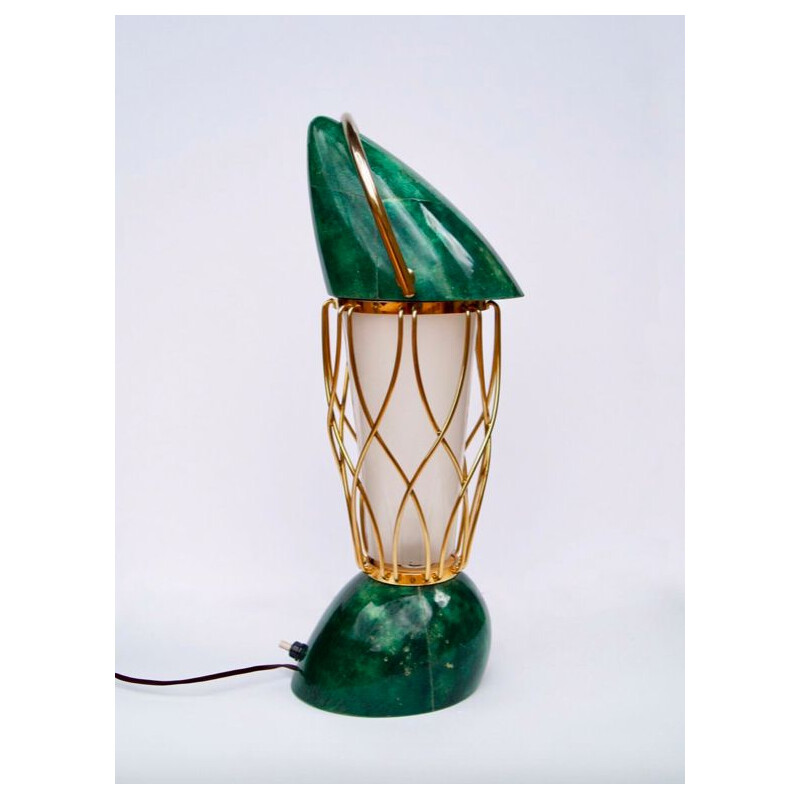 Lámpara vintage verde de madera y latón de Aldo Tura, 1960