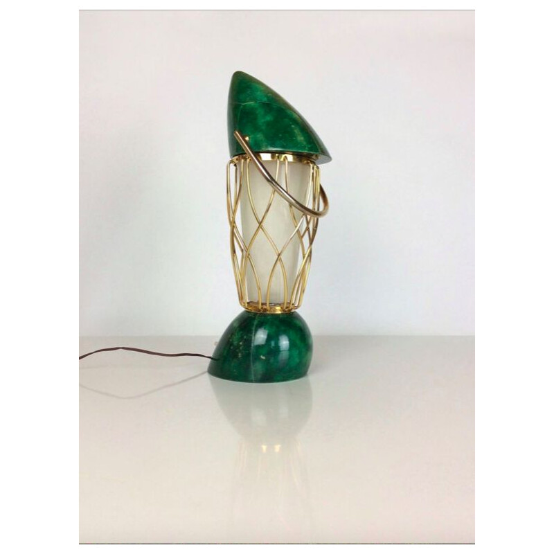 Lampe vintage verte en bois et laiton de Aldo Tura, 1960
