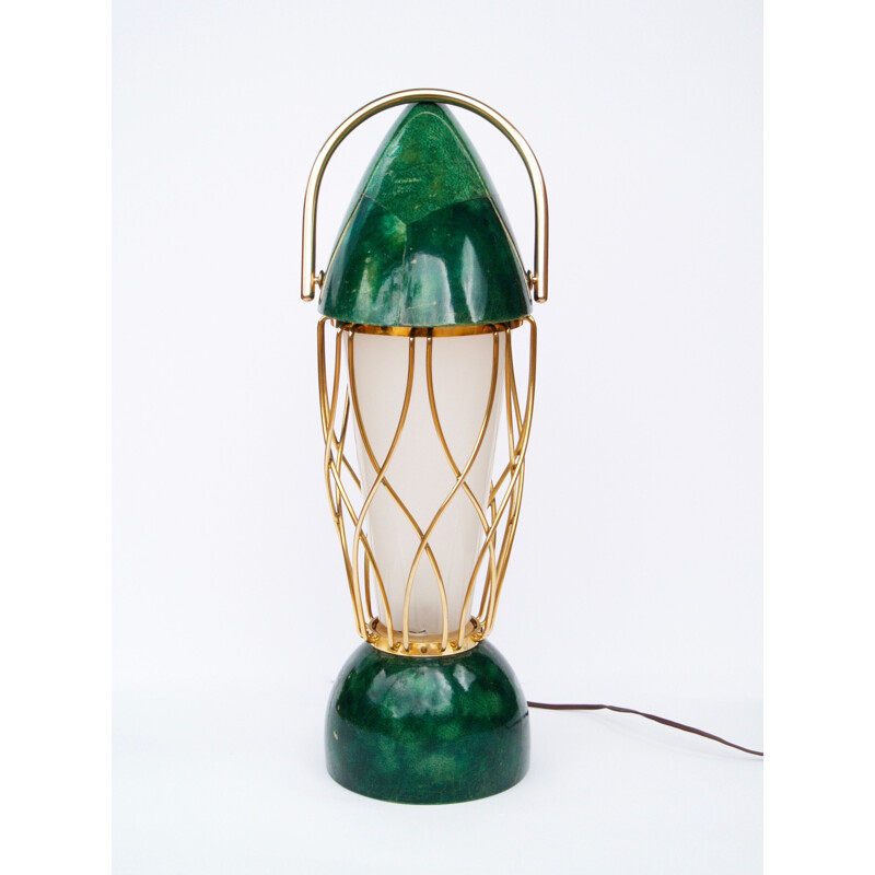 Green vintage lamp in wood and brass by Aldo Tura, 1960