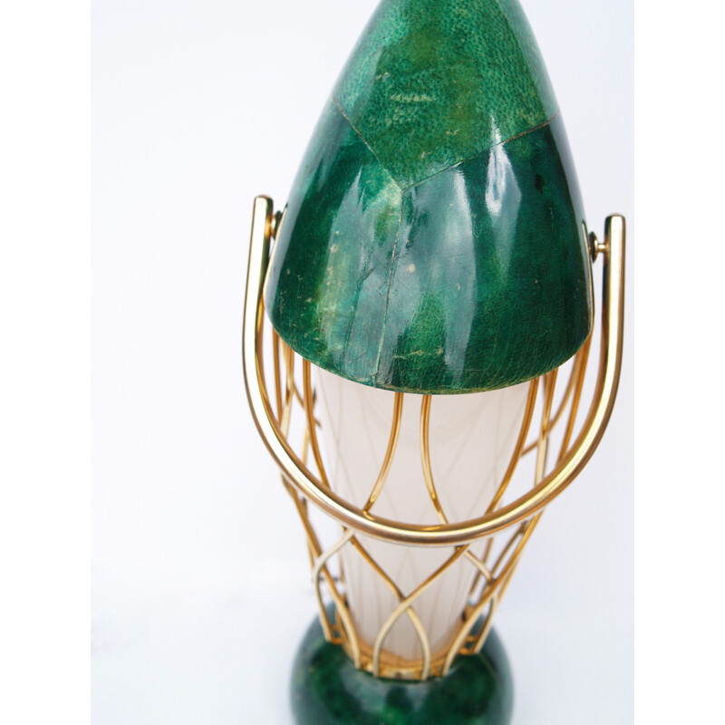 Green vintage lamp in wood and brass by Aldo Tura, 1960