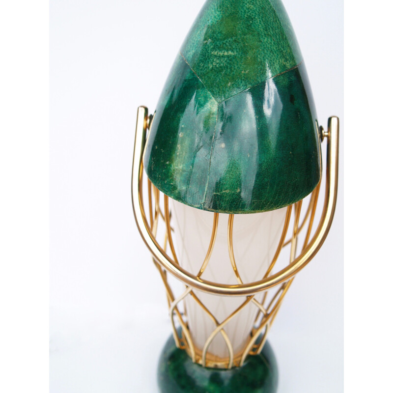 Groene vintage lamp in hout en messing van Aldo Tura, 1960