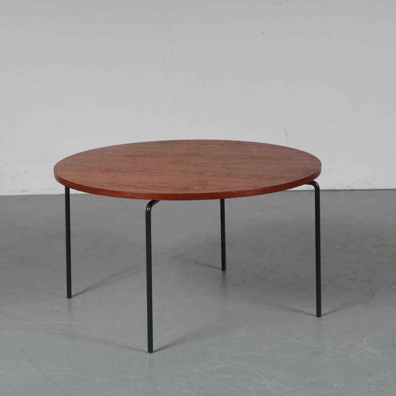 Vintage dutch coffee table in teakwood and grey metal 1950